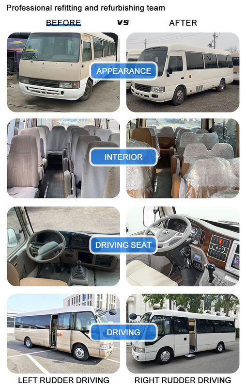 30 lugares Toyota Coaster Bus com freio de ar de duplo circuito e alta velocidade de 69 Km/h
